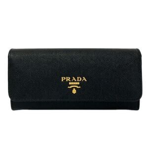Prada Long Wallet 1MH132 Black Hibiscus